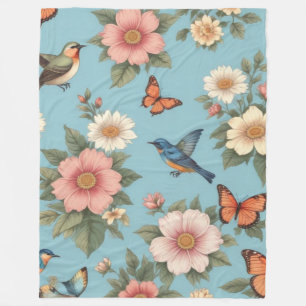 Flowers Birds And Butterflies  Fleece Blanket