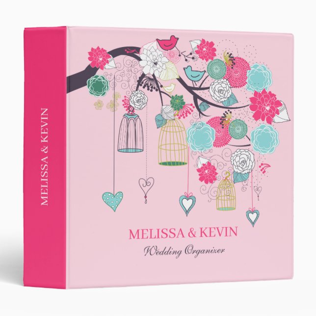 Flowers, Birds Cages & Hearts Wedding Design Binder (Front/Spine)