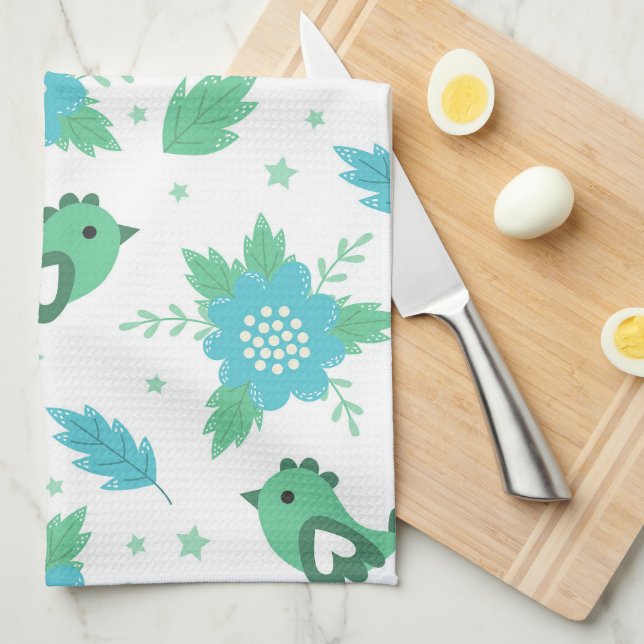 Flowers Birds Pattern Kitchen Towel (Quarter Fold)