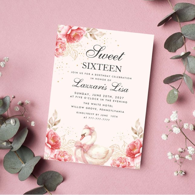 Flowers Birthday Party Gold  Sweet Sixteen  Invitation (Creator Uploaded)