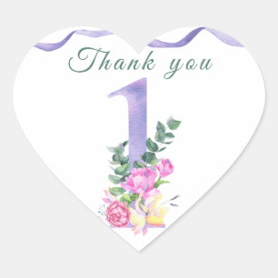 Flowers birthday party thank you heart sticker