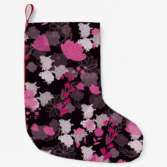 flowers black small christmas stocking (Front)