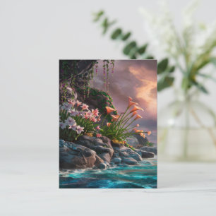 Flowers Bloom at Sunset Shore Postcard