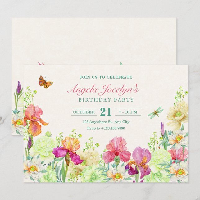 Flowers bloom birthday invitation (Front/Back)