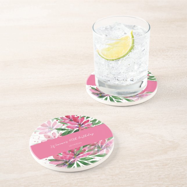 Flowers Bloom Original Art Watercolor Monogrammed Coaster (Side)