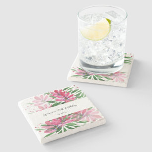 Flowers Bloom Original Art Watercolor Monogrammed Stone Coaster