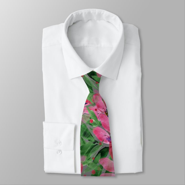 Flowers Bloom Original Art Watercolor Tie (Tied)