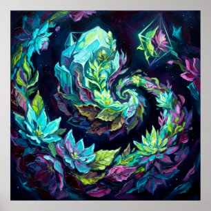 Flowers blooming in the vacuum of space poster