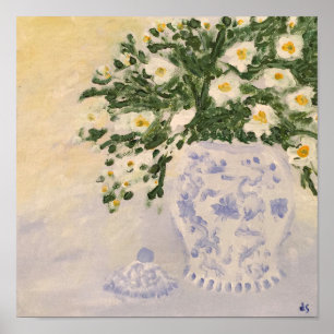 Flowers Blue & White Ginger Jar Art Print Canvas