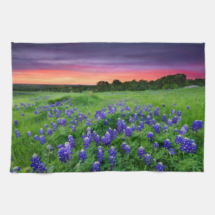 Flowers Bluebonnets at Sunset Texas Kitchen Towel