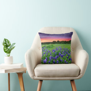 Flowers Bluebonnets at Sunset Texas Throw Pillow