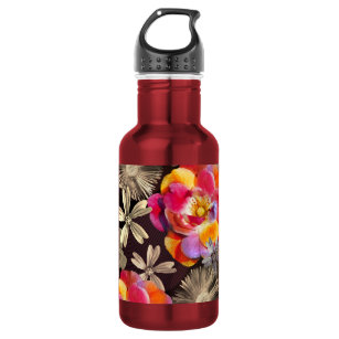 Flowers Boho Floral Bold Pattern - Gold Pink Rose 532 Ml Water Bottle