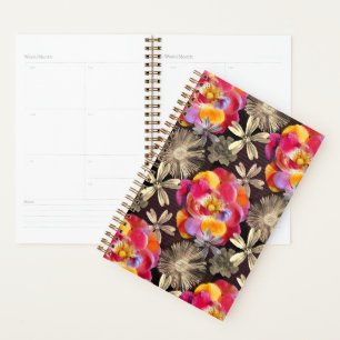 Flowers Boho Floral Bold Pattern - Pink Grey Rose Planner