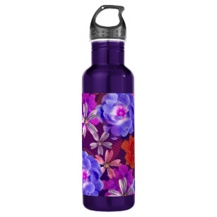 Flowers Boho Floral Bold Pattern Pink Purple Rose 710 Ml Water Bottle