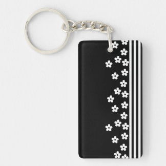 Flowers & Border (Black) Keychain