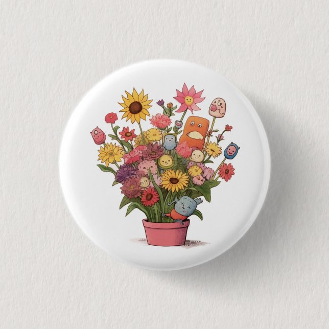 Flowers, bouquet, flower pot 1 inch round button (Front)