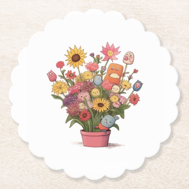 Flowers, bouquet, flower pot paper coaster (Front)