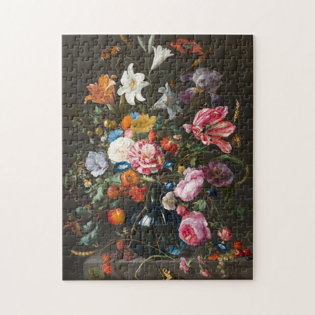 Flowers bouquet glass vase medieval painting jigsaw puzzle (Vertical)