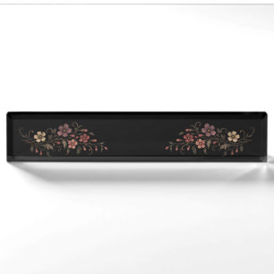 Flowers Bouquet On Black Nameplate