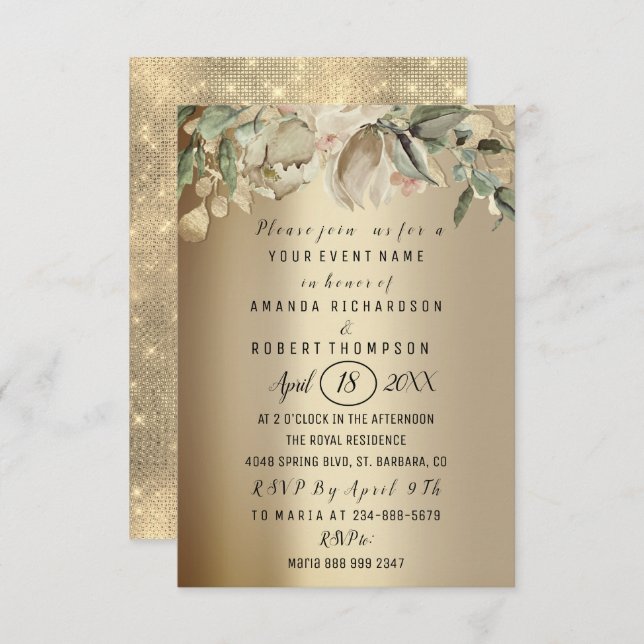 Flowers Brunch Sepia Gold Wedding Anniversary Invitation (Front/Back)