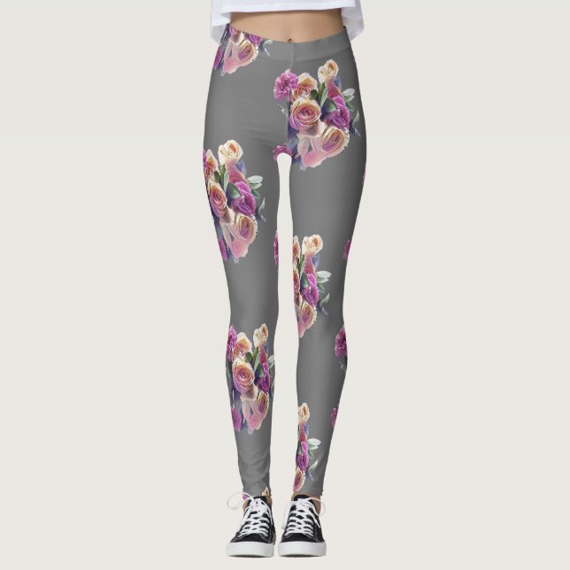 FLOWERS BUOQUET PINK  LEGGINGS (Front)