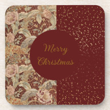 Flowers,Burgundi Red Gold Glitter, Merry Christmas