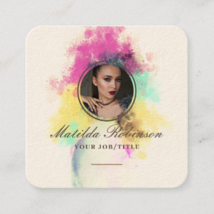 Flowers Burst Add Circular Photo Gold Signature Square Business Card