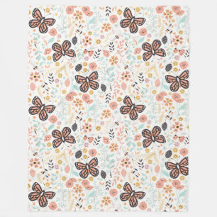 Flowers Butterflies And Bees Fleece Blanket