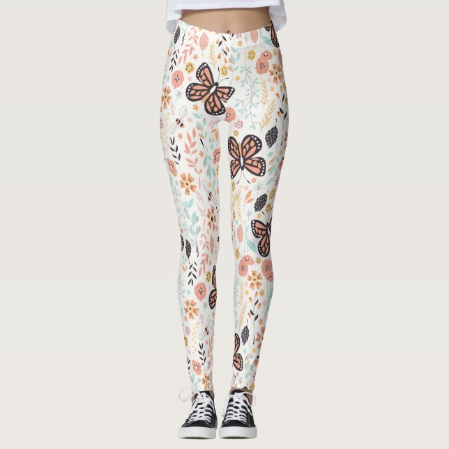 Flowers Butterflies And Bees Leggings (Front)