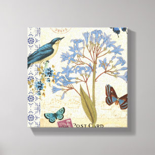 Flowers, Butterflies, and Bird Collage Canvas Print