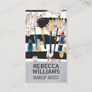 Flowers Butterflies and Stripes Makeup Set Business Card