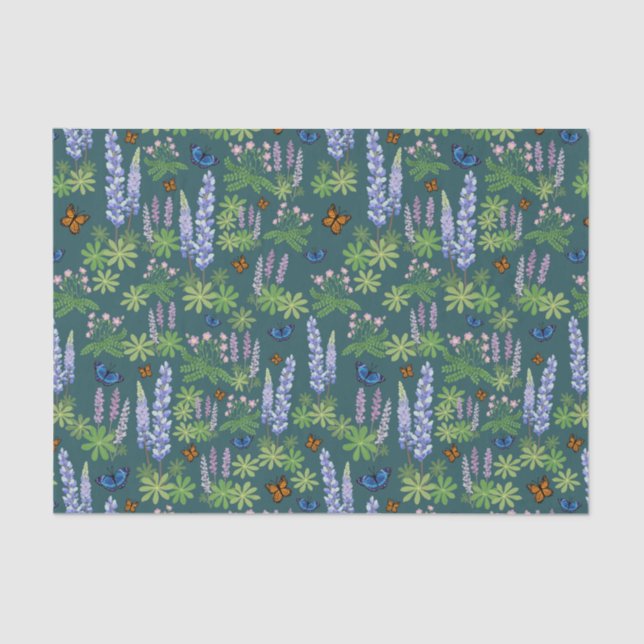 Flowers & butterflies decoupage tissue paper lupin (Front)