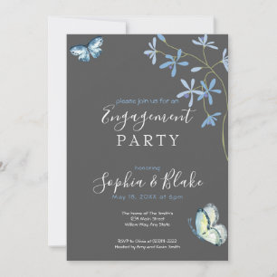 Flowers & Butterflies Grey Engagement Party Invitation
