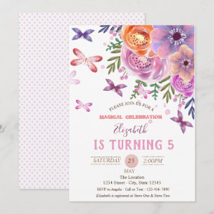 Flowers Butterflies Polka Dots Birthday Invitation