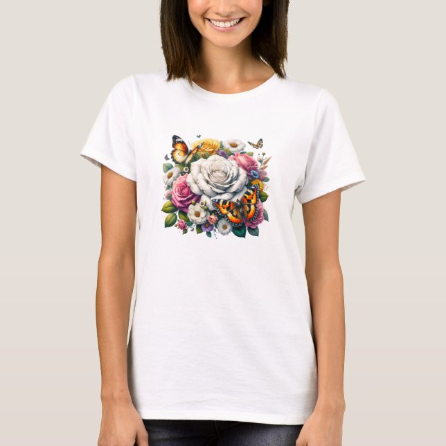 FLOWERS & BUTTERFLIES  T-Shirt (Front)