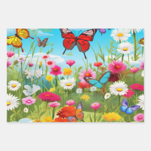 Flowers & Butterflies Wrapping Paper Set of 3