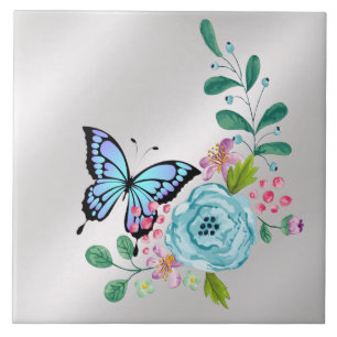 Flowers & Butterfly Ceramic Tile