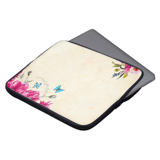 Flowers butterfly laptop sleeve (Front Top)