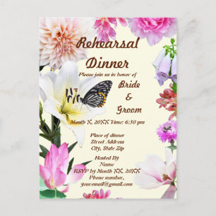 Flowers & Butterfly Rehearsal Dinner Postcard