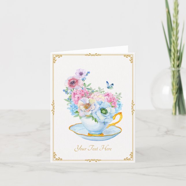 Flowers butterfly tea cup  card (Front)