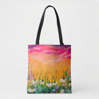 Flowers by the beach printed tote bag