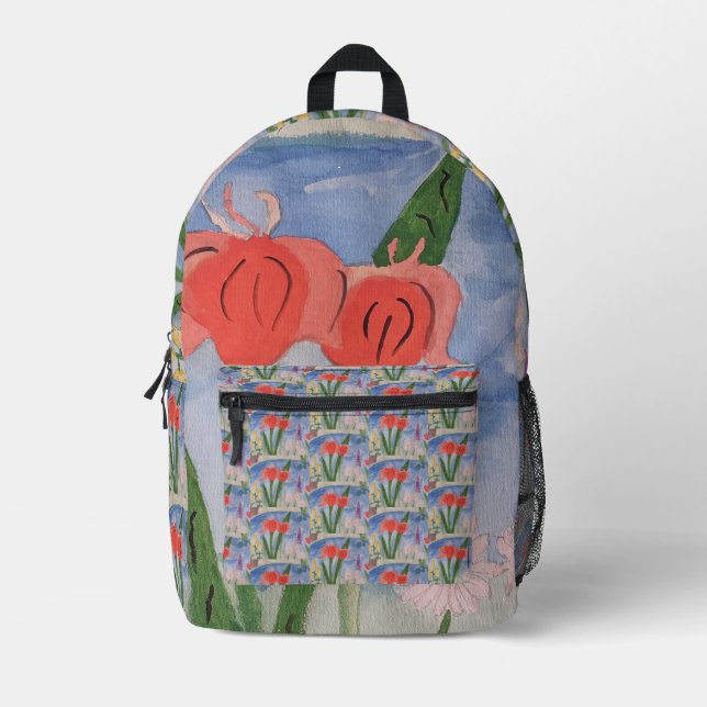 Flowers By The Lake Printed Backpack (Front)