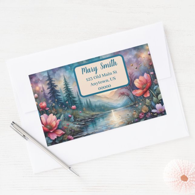 Flowers by the Waterside Address Sticker (Envelope)