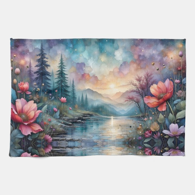 Flowers by the Waterside Kitchen Towel (Horizontal)