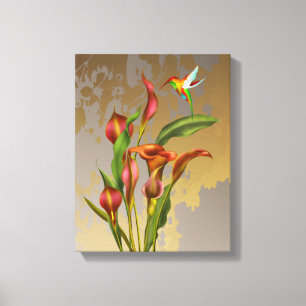 Flowers - Calla Lilies and Hummingbird Canvas Print