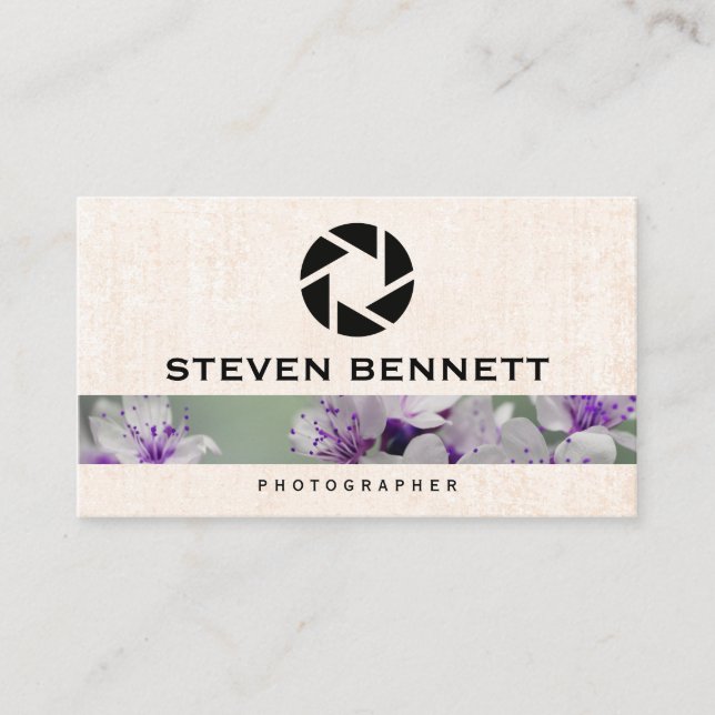 Flowers | Camera Lens Icon Business Card (Front)