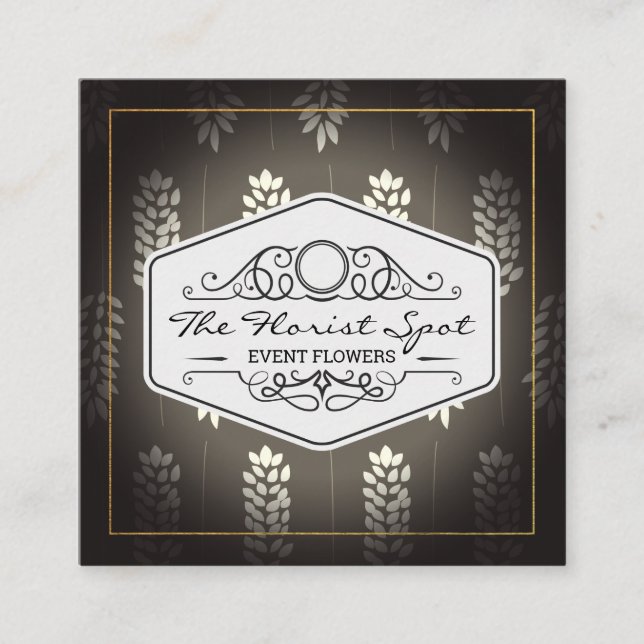Flowers | Catering | Botanical Pattern Square Business Card (Front)