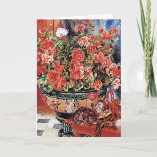 Flowers & Cats - Impressionist Art - Renoir Holiday Card (Front)