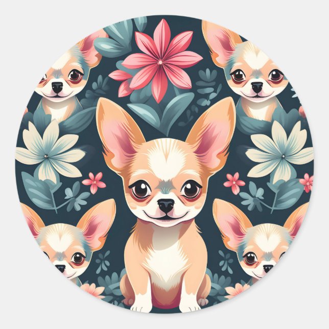 Flowers Chihuahua Pet Classic Round Sticker (Front)