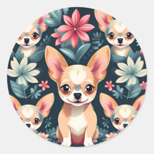 Flowers Chihuahua Pet Classic Round Sticker